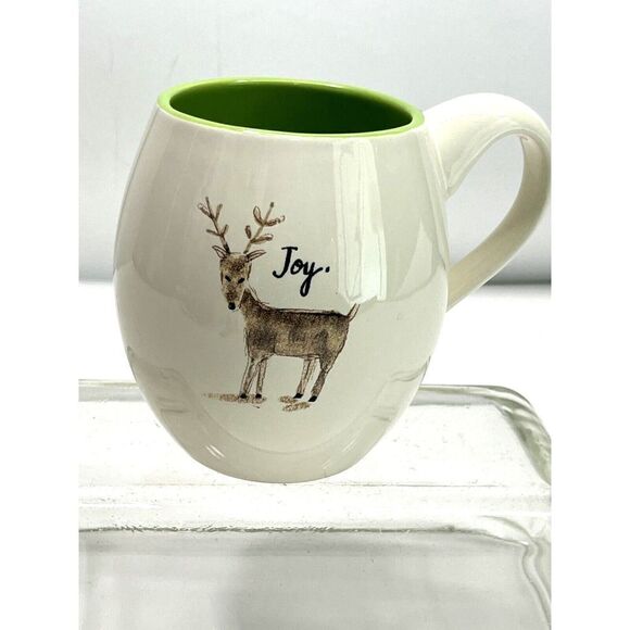 Rae Dunn Christmas JOY Reindeer Coffee Tea Mug Green Interior Artisan Collection - Picture 7 of 7